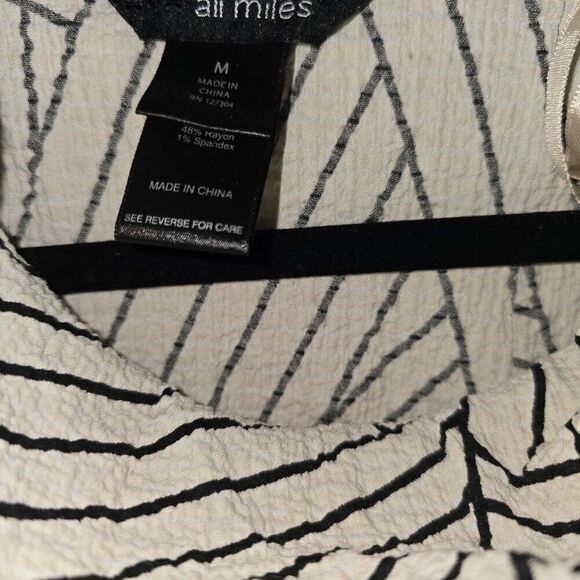 Ali Miles Cowl Collar White Black Blouse M - Picture 2 of 3